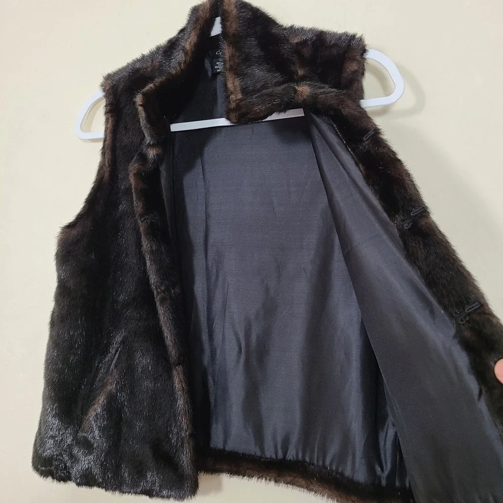 Dark Brown Faux Fur‎ Womens S Vest Mob Wife Luxury Winter Glam Elevated Casual